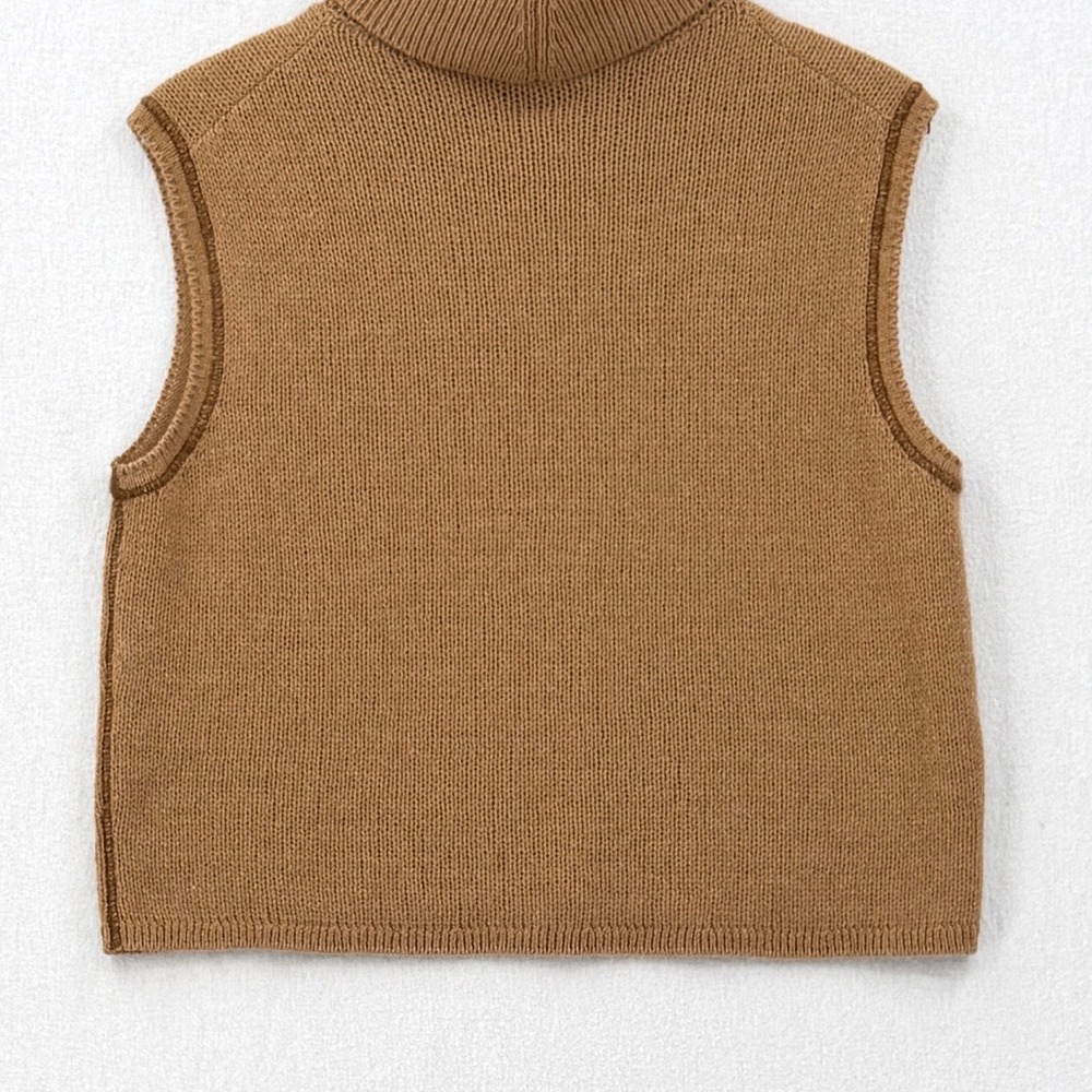 THE ROW Giselle Cashmere Turleneck Sweater Womens Medium Camel Brown Sleeveless - Picture 9 of 16